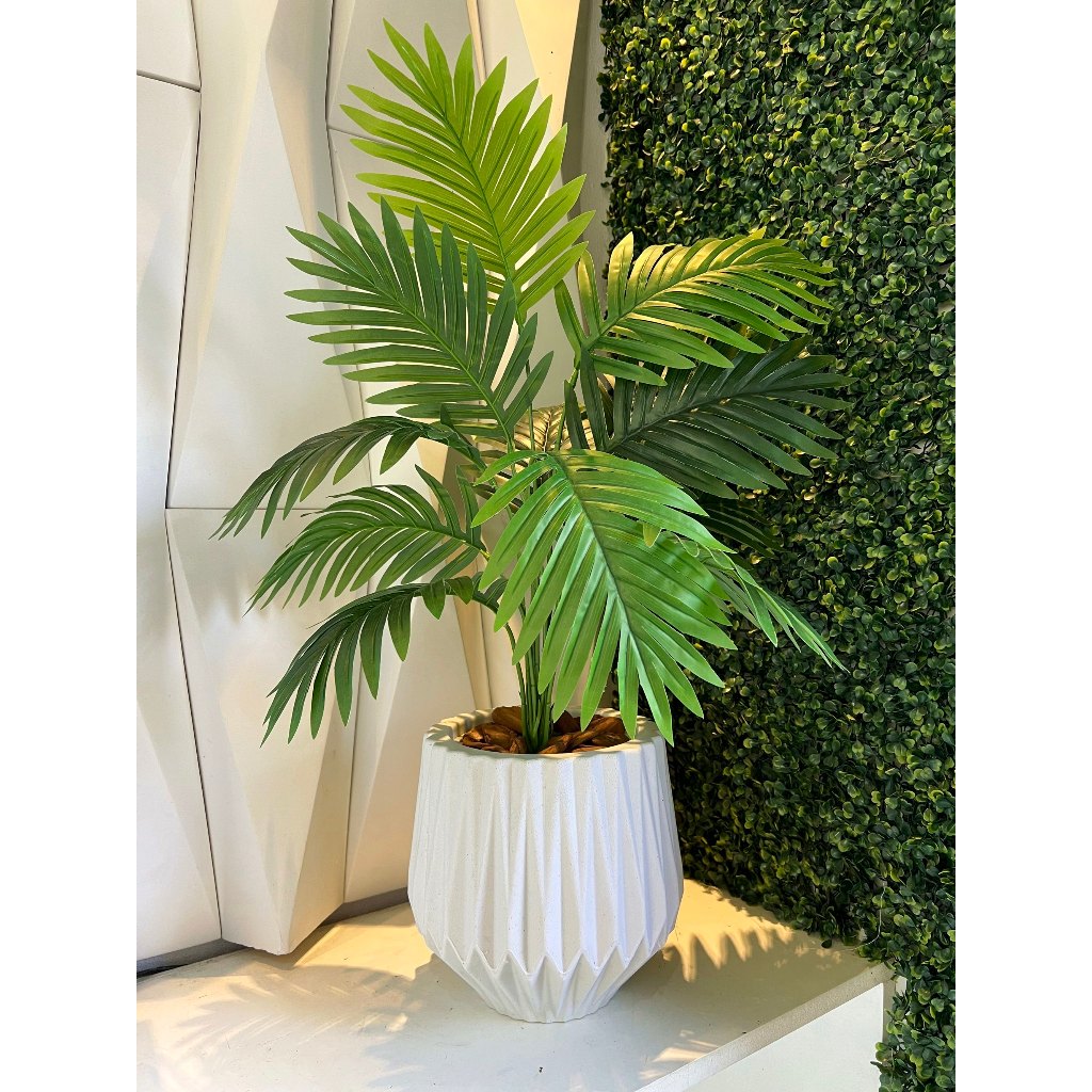 Planta Artificial Palmeira Com Vaso Origami Polietileno