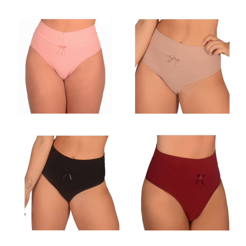 Kit com 12 Calcinhas de Algodão Cós Alto Duplo Pós Parto Feminina Gestante Cintura Alta Calçola Senhora Confortável Adulto Larga Feminino Roupa Moda Íntima Lingerie Cotton Grávida Reduz Barriga Langerie Calsinha Cesárea