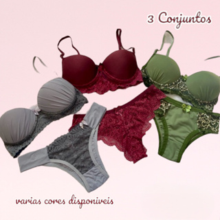 Kit 3 Conjuntos lingerie de microfibra com renda modelos variados em Oferta na Shopee