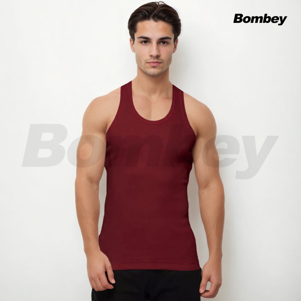 Regata Masculina Bordô Tank Modelo Americano Gringa Ribana Canelada em Algodão e Elastano