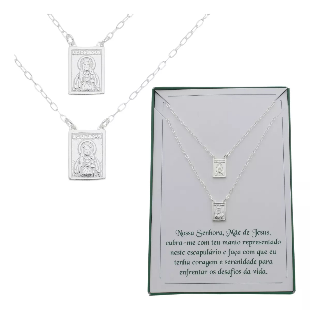 Presente Escapulário Tradicional Prata 925 Sagrado Coração de Jesus