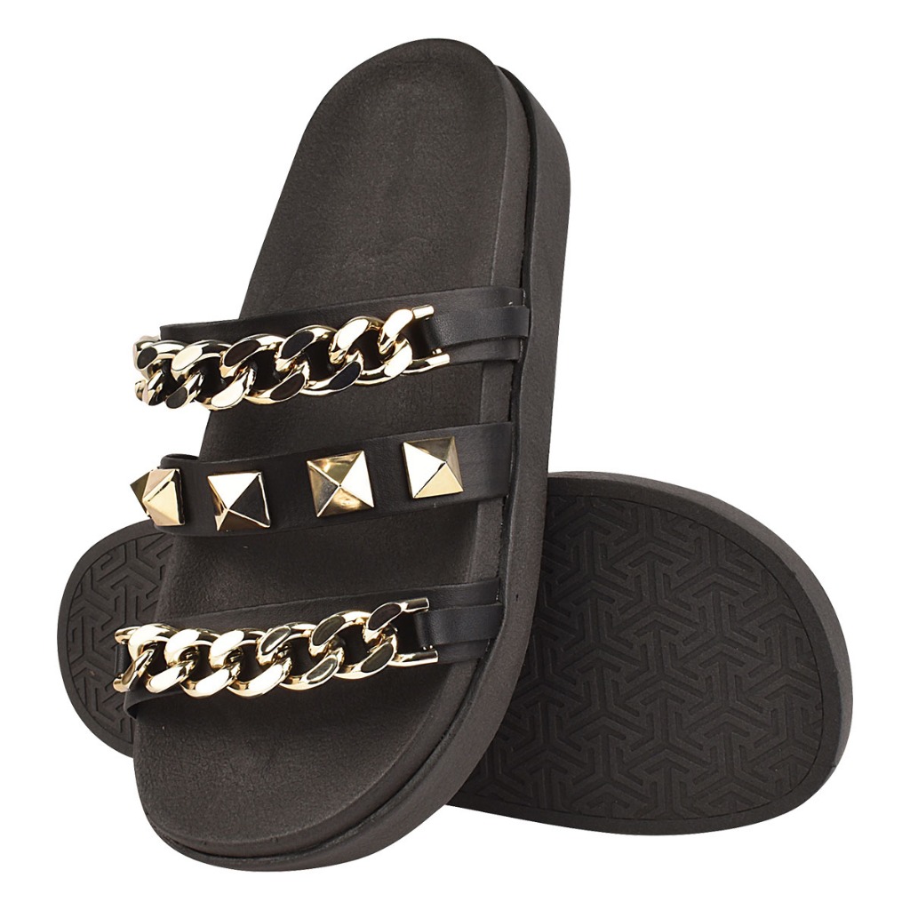 Papete Feminina Birken com Corrente e Spike Chinelo Plataforma Flatform 34 ao 42
