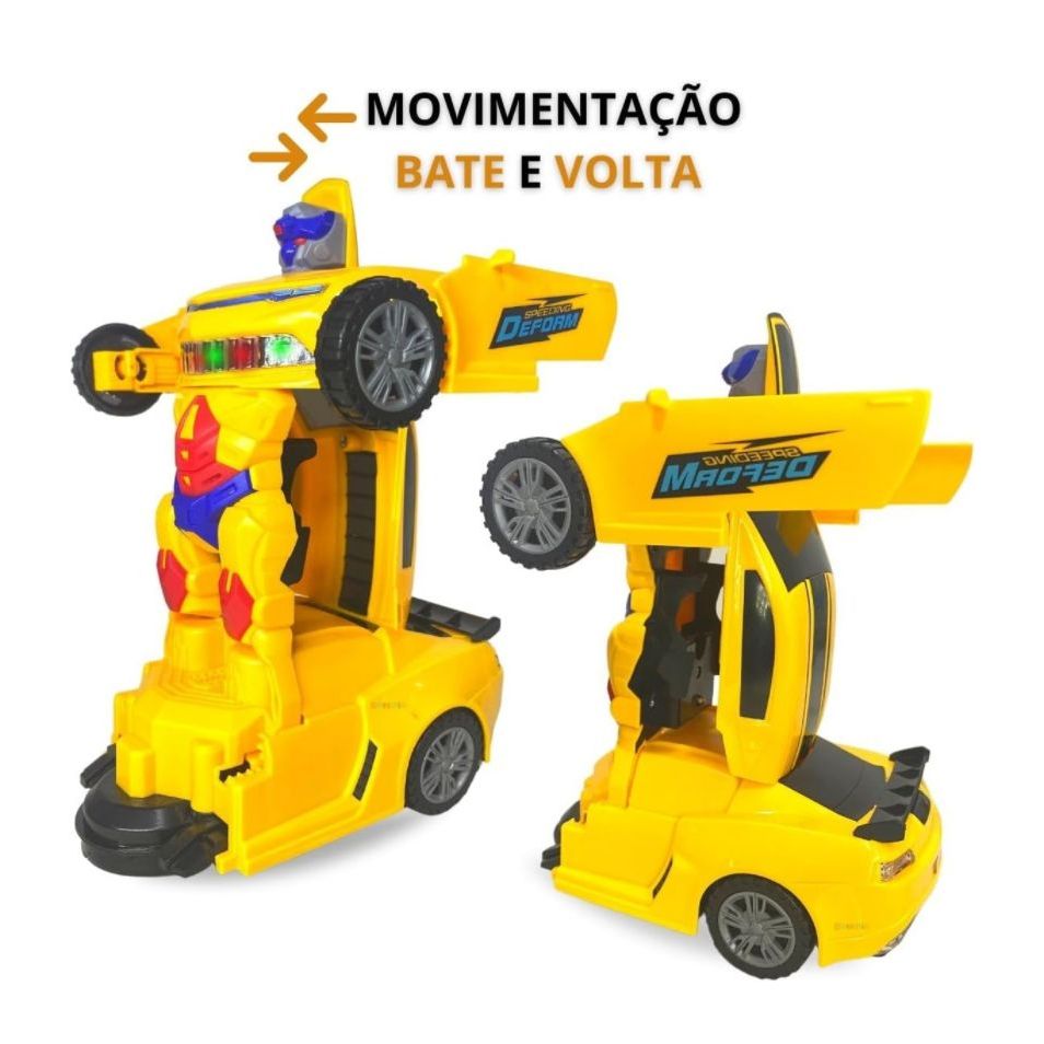 Carrinho Transformers  brinquedos de menino Vira Robo Bate E Volta Som E Luz