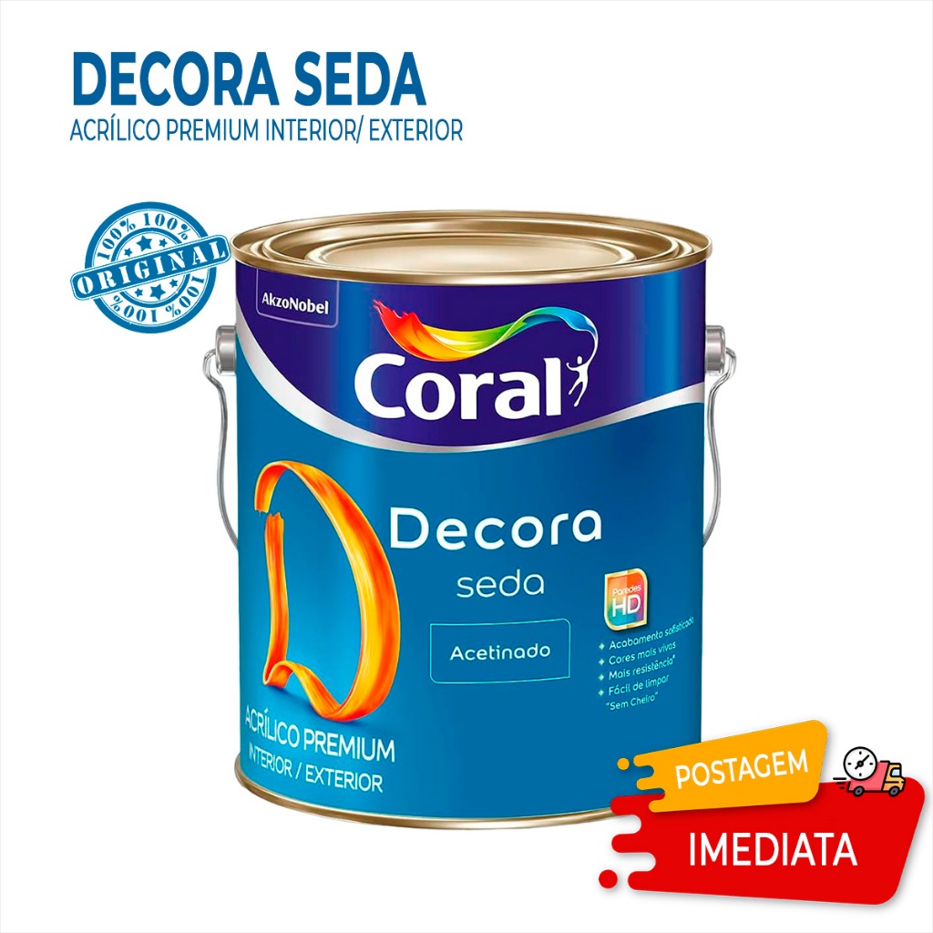 Tinta Acrílica Premium Coral Decora Seda Acetinado 3,6l