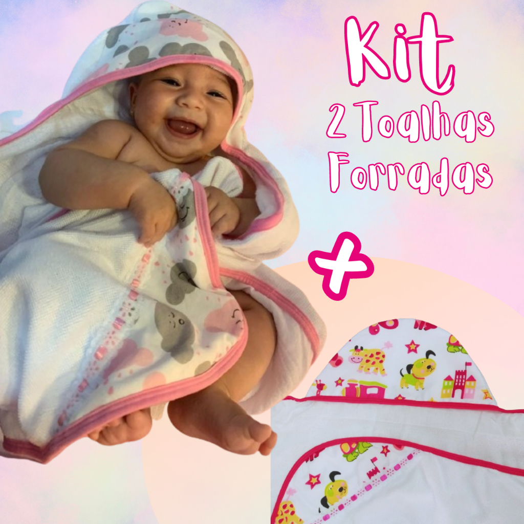 Kit 2 Unidades Toalha De Banho Bebê Capuz Dupla face Forrada Tecido de Fralda Algodão Recém Nascido em Oferta na Shopee