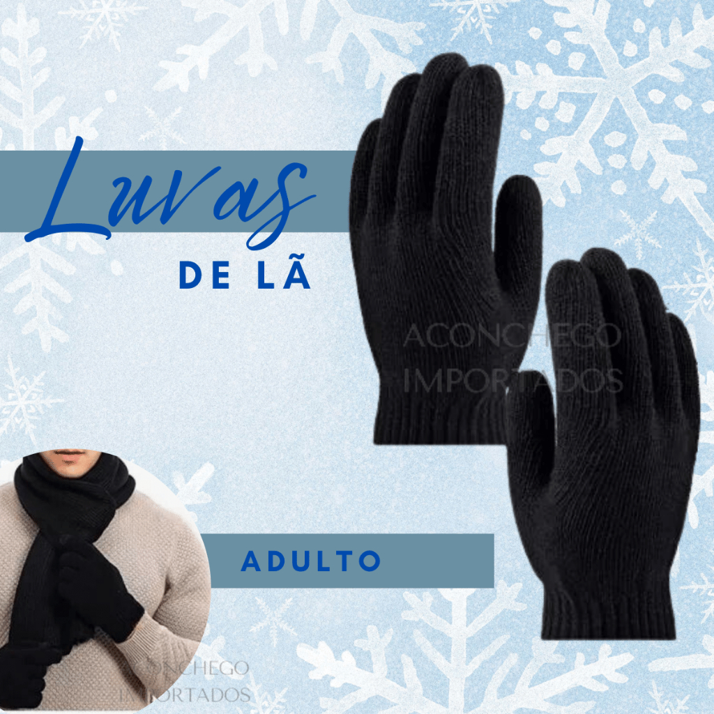 Luva De Lã Frio Inverno Adulto Preta Feminina Masculina Mãos em Oferta na Shopee