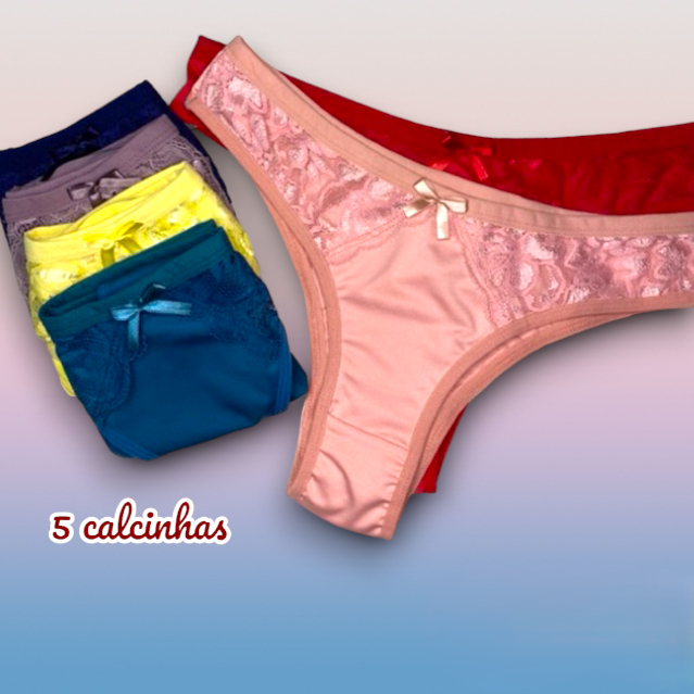 Kit 5 Calcinhas de renda Microfibra 2 renda Varias cores em Oferta na Shopee
