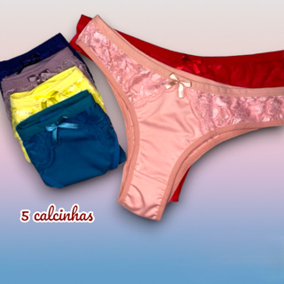 Kit 5 Calcinhas de renda Microfibra 2 renda Varias cores em Oferta na Shopee