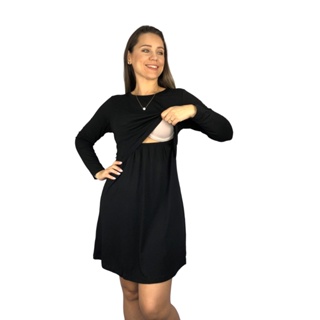 Vestido Para Amamentação Diversas Cores Premium Manga Longa Maternidade Gestante Grávida Amamentar em Oferta na Shopee