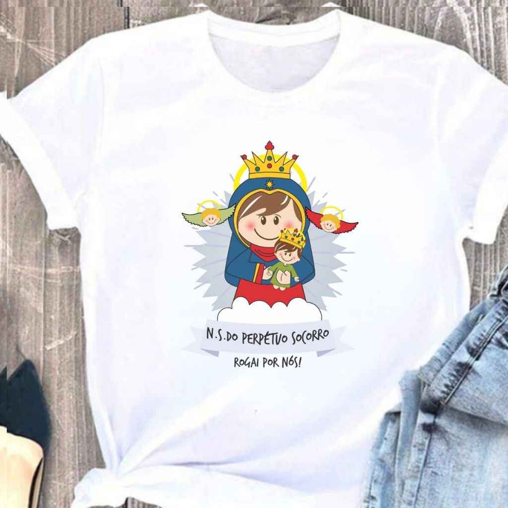 Camiseta Blusinha T Shirt Feminina Moda Cristã Católica Perpetuo Nossa Senhora Perpétuo Do Socorro