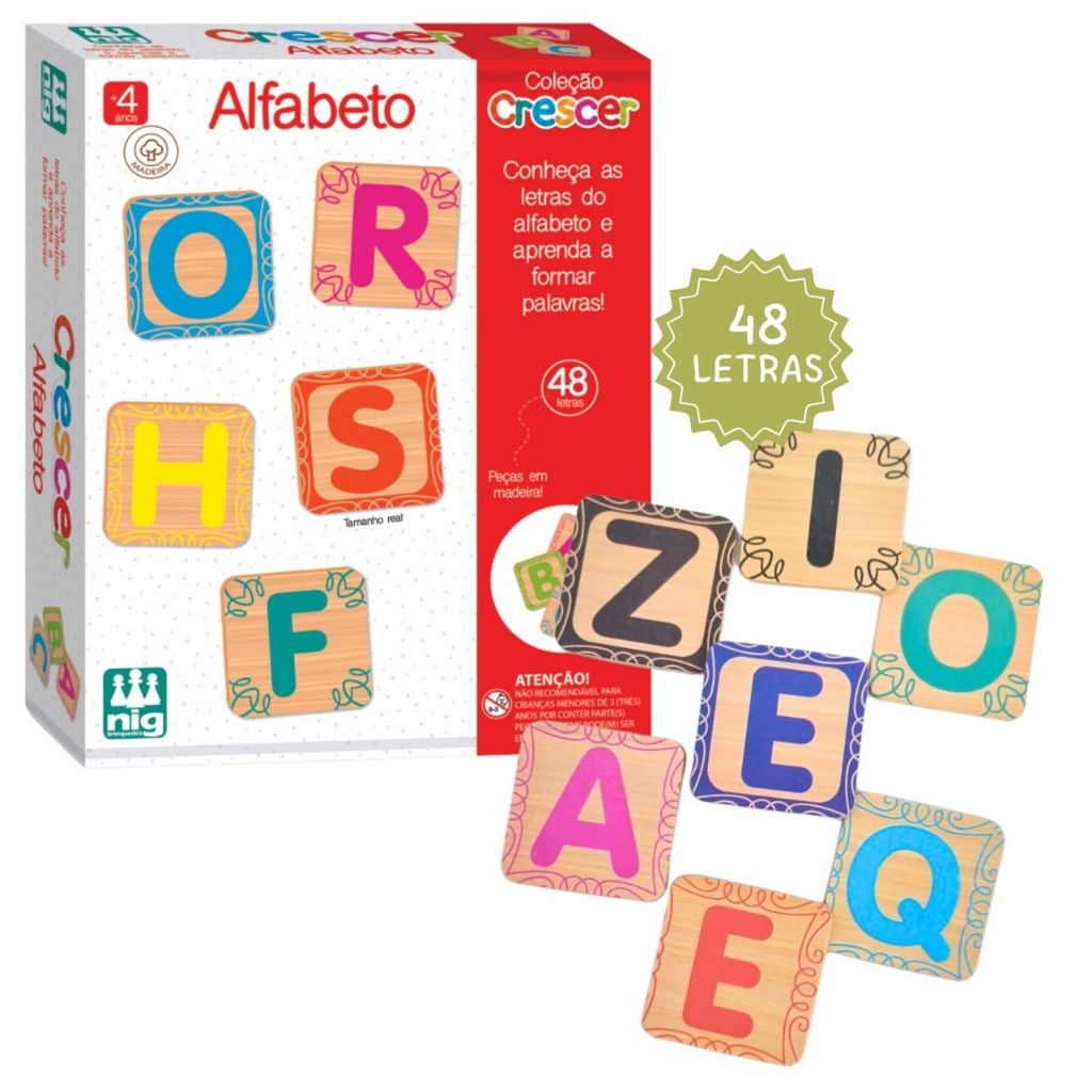 Alfabeto Móvel Escolar De Madeira Brinquedos Educativos Jogo Infantil Pedagógico De Letras