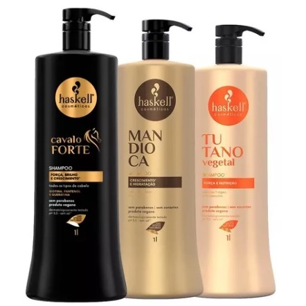 KIT HASKELL SHAMPOO CAVALO FORTE 1 LITRO , SHAMPOO MANDIOCA 1 LITRO E SHAMPOO TUTANO 1 LITRO