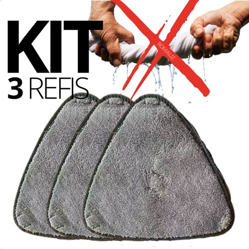 Refil Mop Triangular Esfregão KIT 3 Refis Limpeza para o Mop Giratório 360º Ajustável limpa Vidro