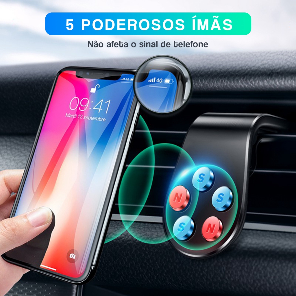 Suporte Celular Automotivo Forte Universal Magnético  Imã Veicular Carro 360° para Saída de Ar  Condicionado Carro Com Imã