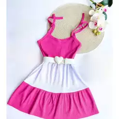 Vestido infantil multicolorido maria ROSA E BRANCO