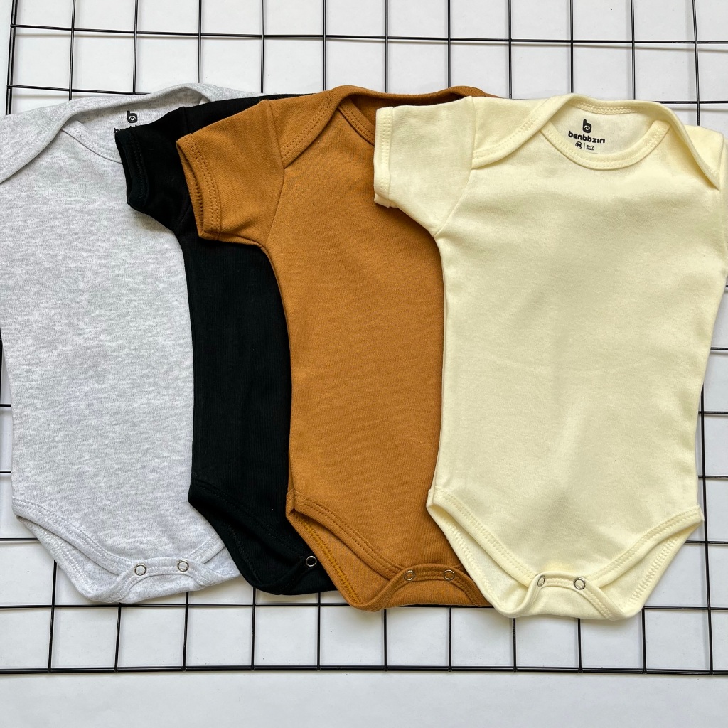 Kit Body Liso Bebê Neutros 4 Peças 100% Algodão.