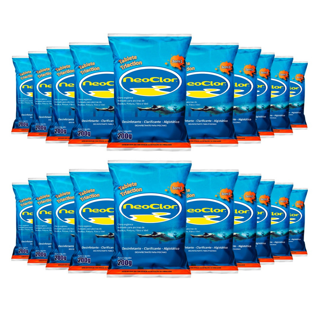 Pastilhas de Cloro Tabletes 200g 20un Para Piscinas Tripla Ação em Oferta na Shopee