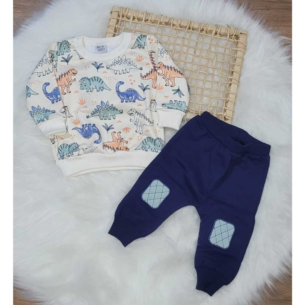Conjunto Moletom Peluciado Flanelado Bebê Menino Pêlo Carneirinho