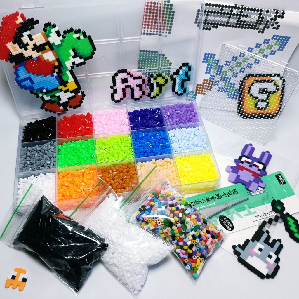 Kit Perler Beads 2,6mm, 12.500Peças, Mini Pegboard, Pinça E Papel Para Passar.