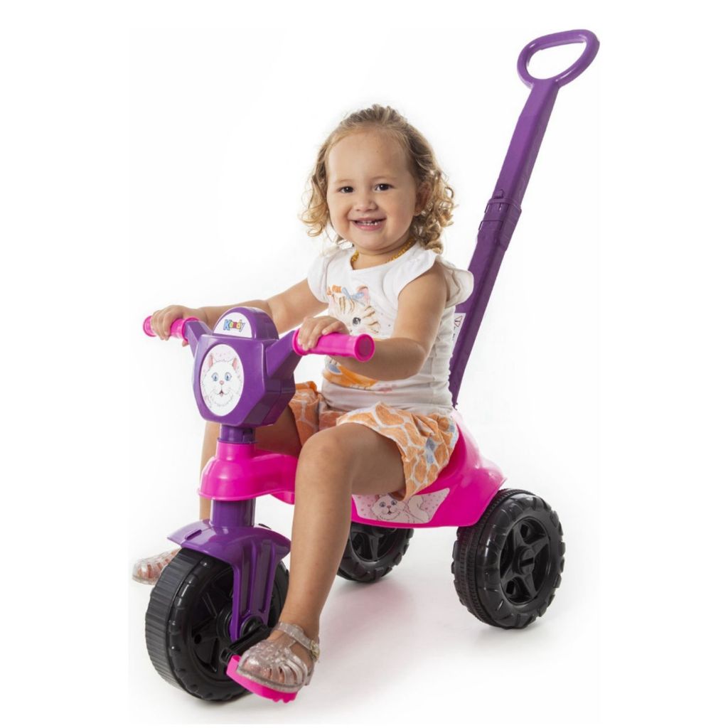 Kemotoca Infantil Violotrol Gatinha Motoca Gatinho Triciclo C/ Empurrador Pedal haste Menino Menina Bebe selo inmetro