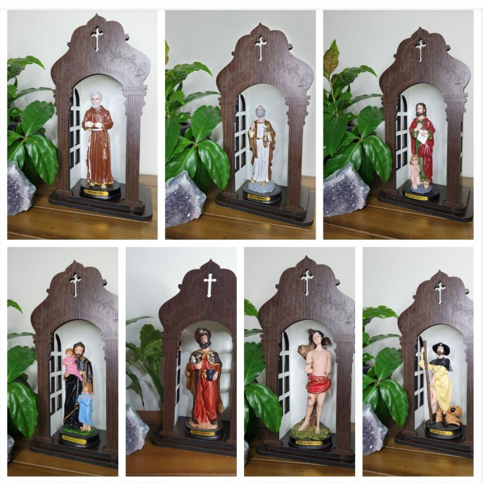 Imagem Religiosa em resina Com capela oratorio Santo São padre pio pedro mateus roque tiago vicente sebastiao protetor
