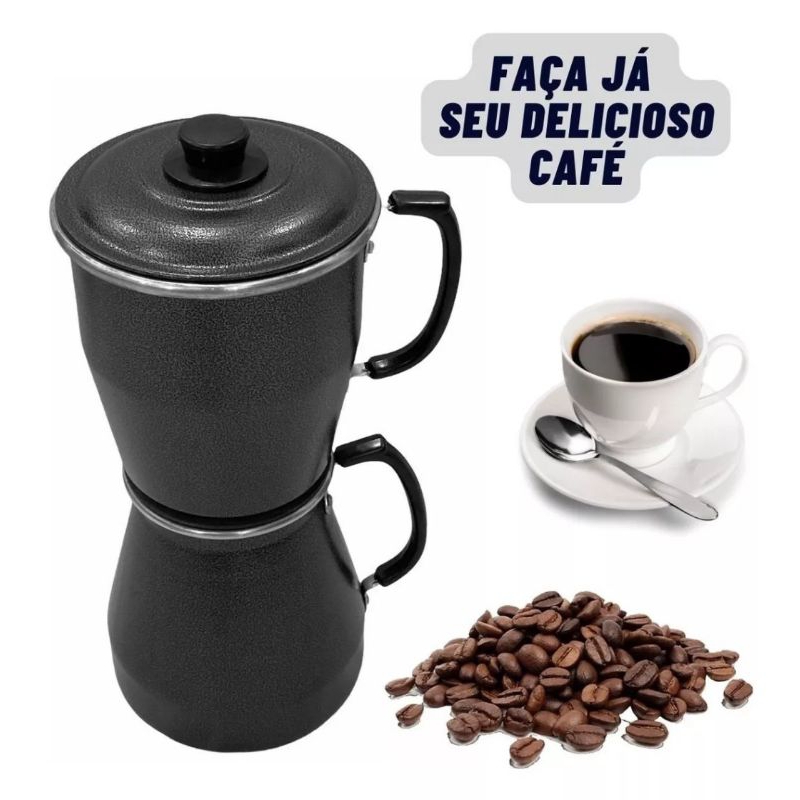 Cafeteira Italiana Economica 1,5 L Aluminio Preto Craqueado Polido