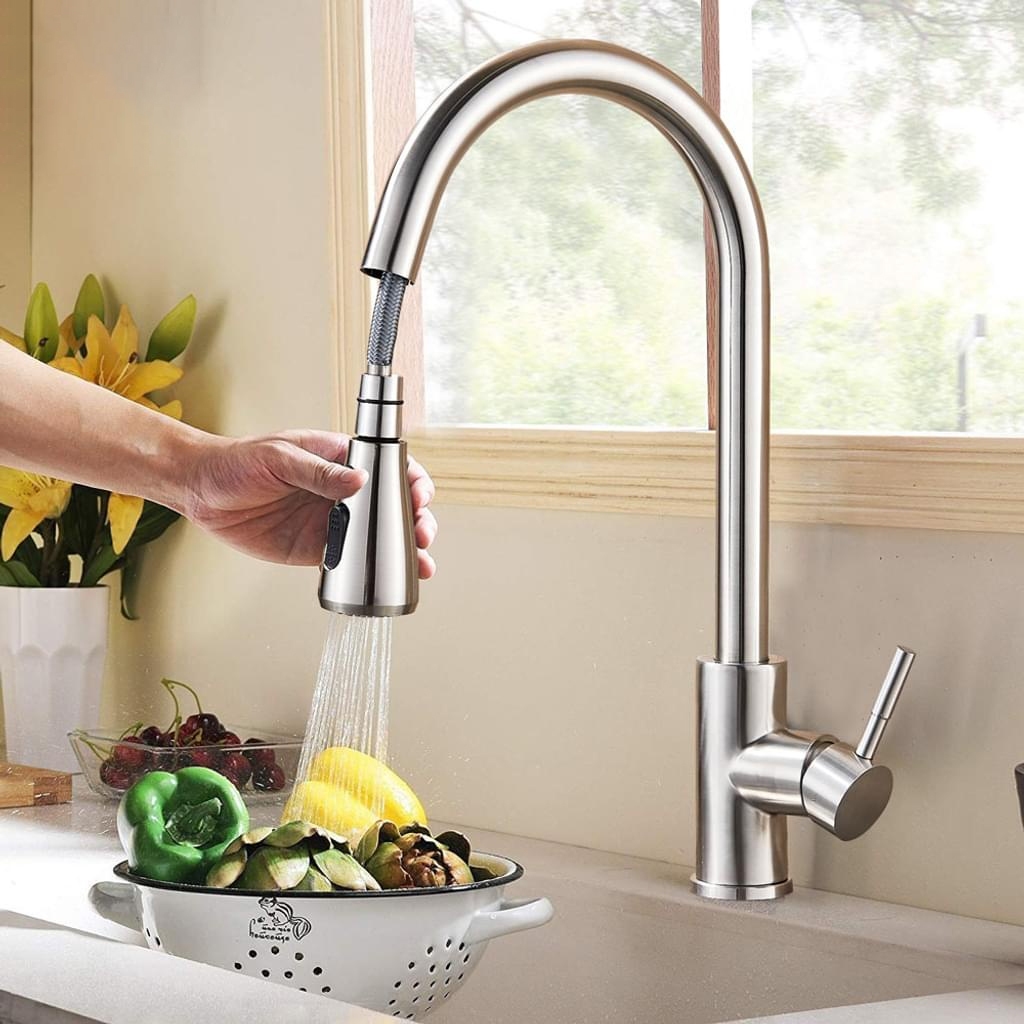 Torneira Gourmet Pia Cozinha Com Extensor Flexível Misturador Monocomando Pull Down Ducha Spray Arejador Articulado Inox Fosco Luxo