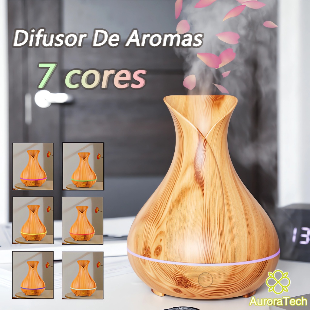 Difusor De Aroma Umidificador E Purificador De Ar De Grão De Madeira Usb Com Luz Noturna Colorida Para Quarto Escritório