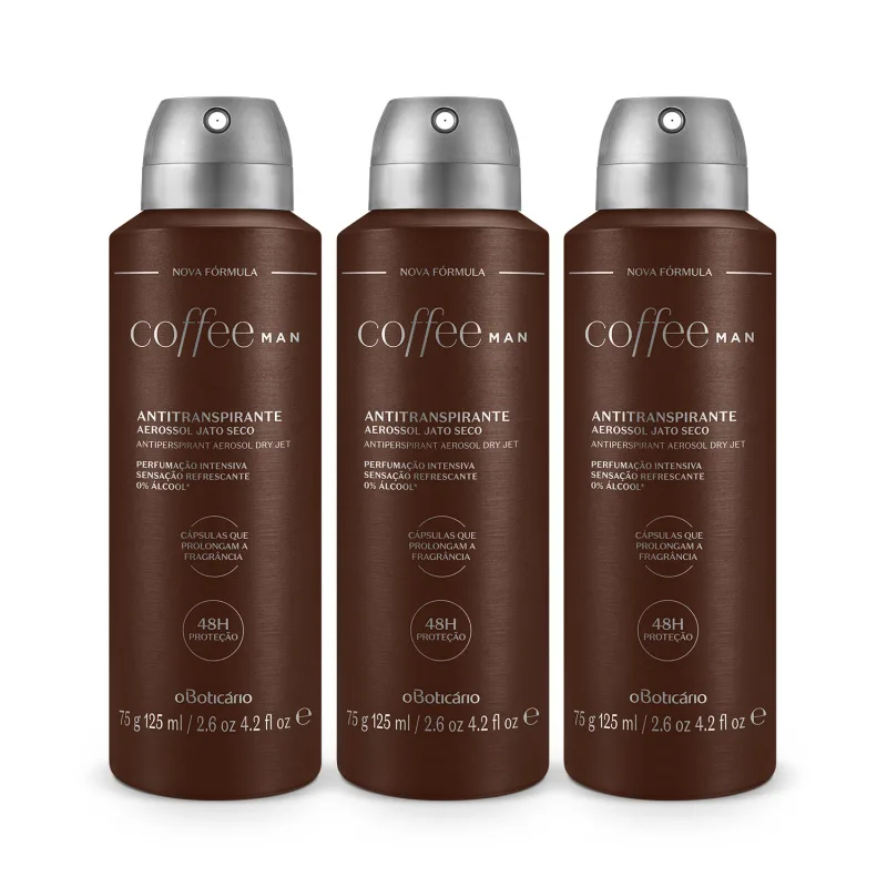 Combo Coffee Man: Desodorante Antitranspirante Aerossol 75g (3 unidades)