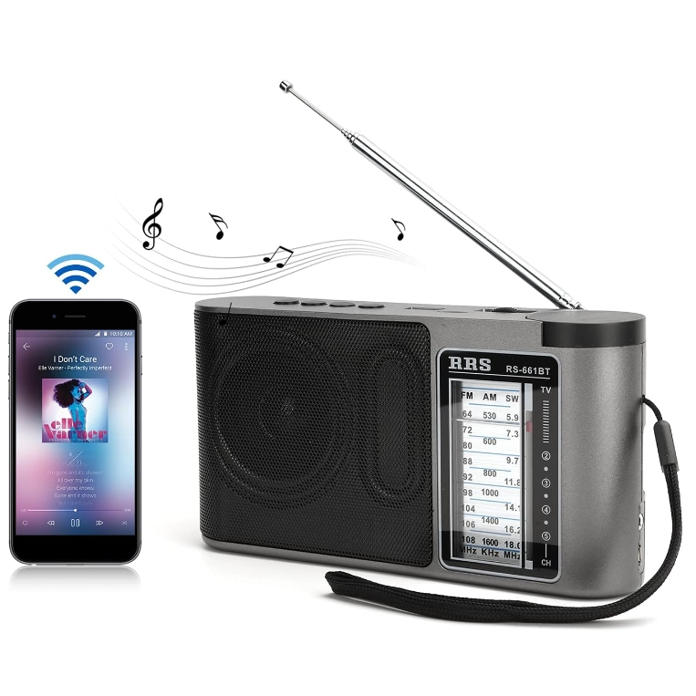 Rádio Portátil Bluetooth AM FM Caixa de Som Rádio Recarregável