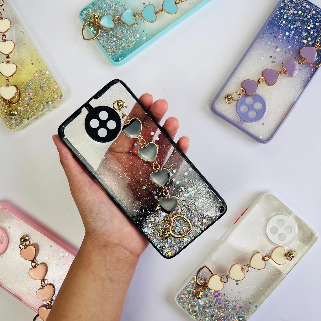 Capa Glitter com Corrente Coração Para Xiaomi Redmi Note 9T Capa Varias cores Coração CF53.
