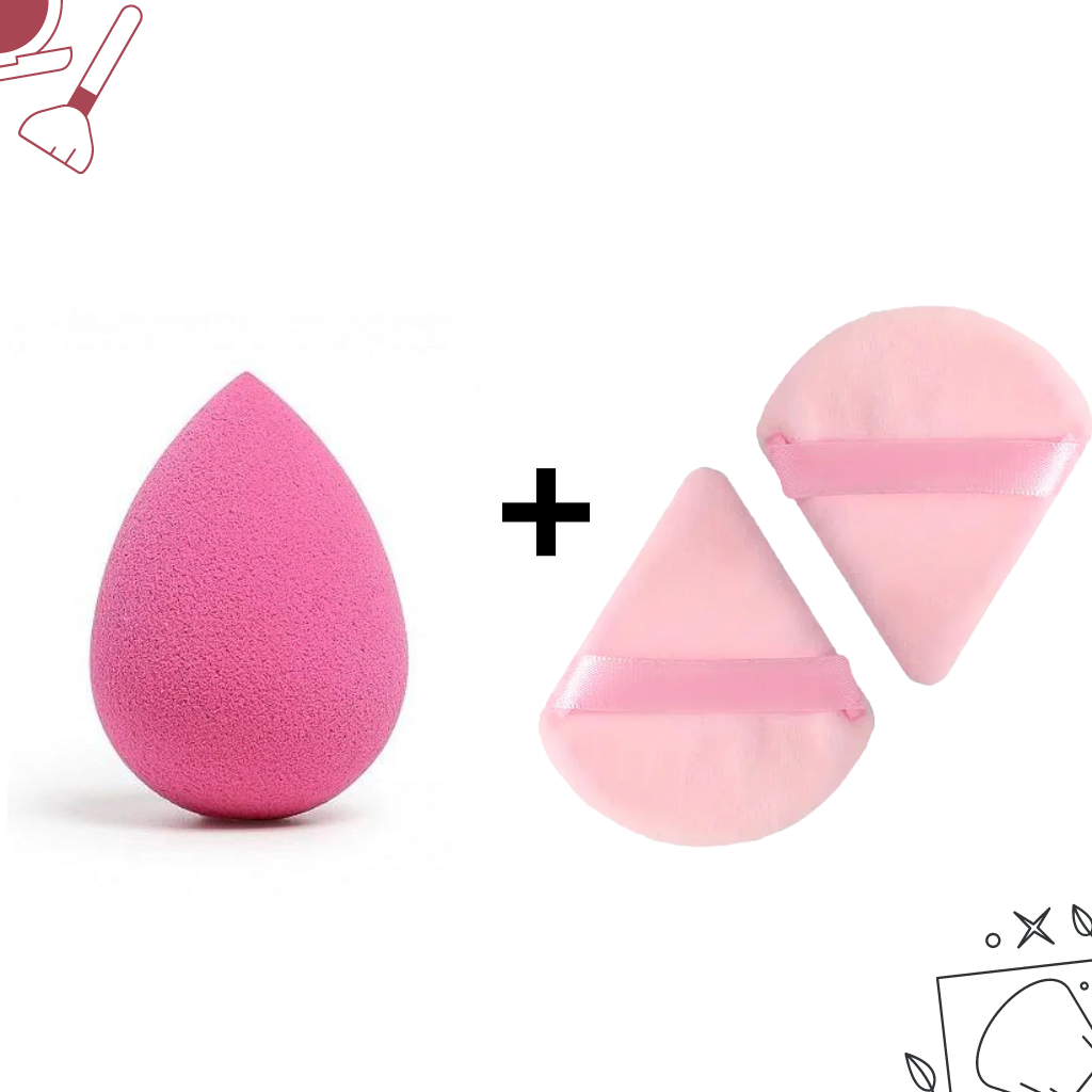 Esponja para maquiagem, Acabamento profissional para Base Pó Corretivo e Blush, 3 unidades