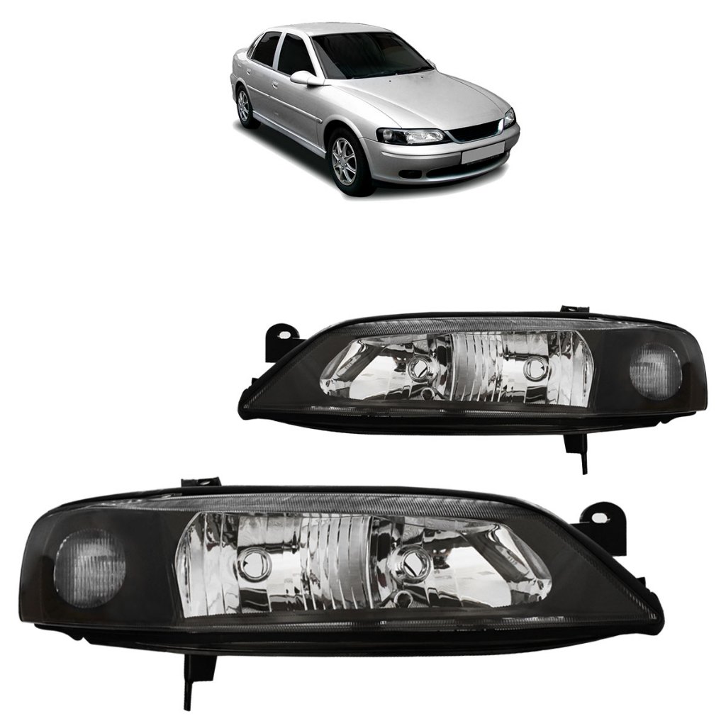 Farol Dianteiro Vectra 2000 2001 2002 2003 2004 2005 Máscara Negra Lente Lisa Acrilico - Spare Parts and Accessories for Vehicles
