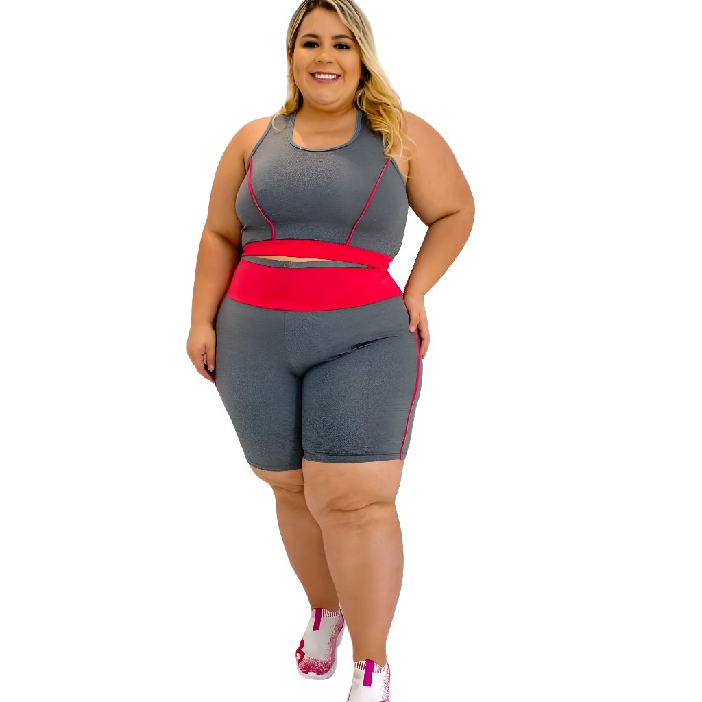 Conjunto Fitness bermuda Ciclista e Top Plus Size e Slim 40 ao 54 feminino modelo curves