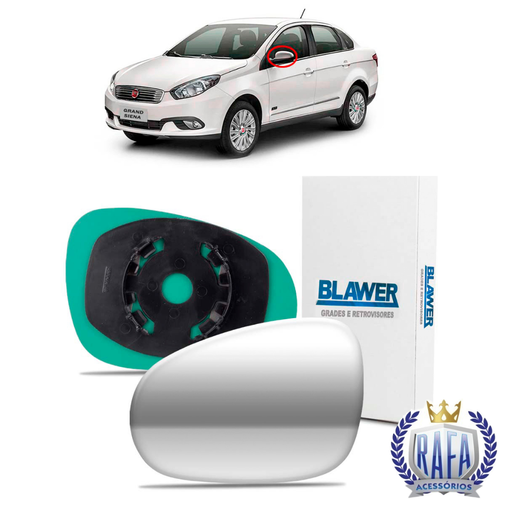 LENTE DO RETROVISOR COM BASE FIAT GRAND SIENA GRAND SIENA 2012 Á 2021 ESPELHADO LADO ESQUERDO BLAWER 7135