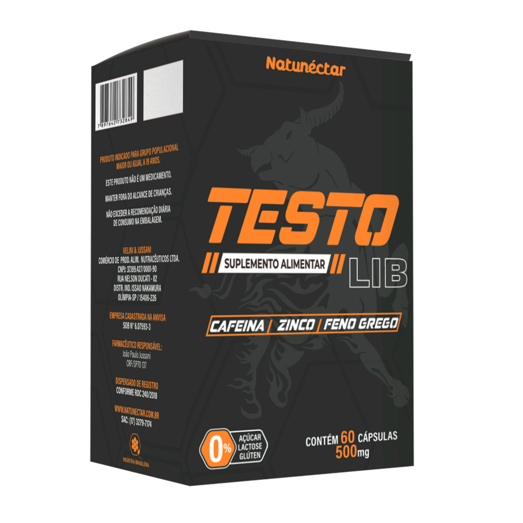 Suplemento Testolib 60Capsulas 500mg - Natunéctar - Aumento Testo,Libido,Massa Muscular