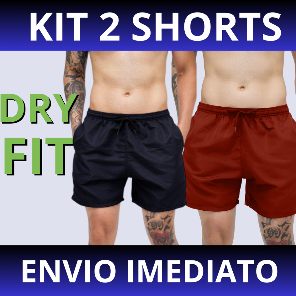 Kit 2 Shorts Dry Fit Masculino Moda Fitness Bermuda com Cordão Corrida Bolso Lateral Academia