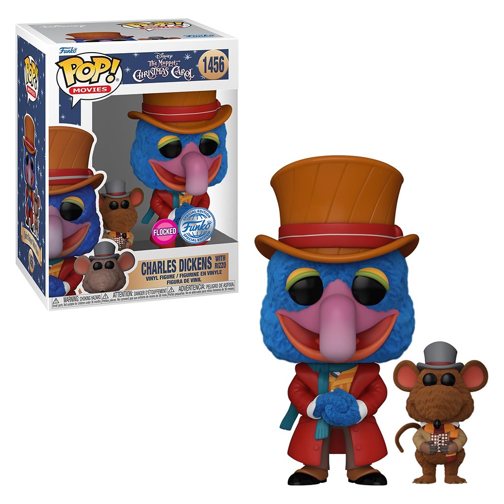 FUNKO POP MOVIES DISNEY THE MUPPET CHRISTMAS CAROL EXCLUSIVE - CHARLES DICKENS WITH RIZZO 1456 (FLOCKED) NOVO ORIGINAL