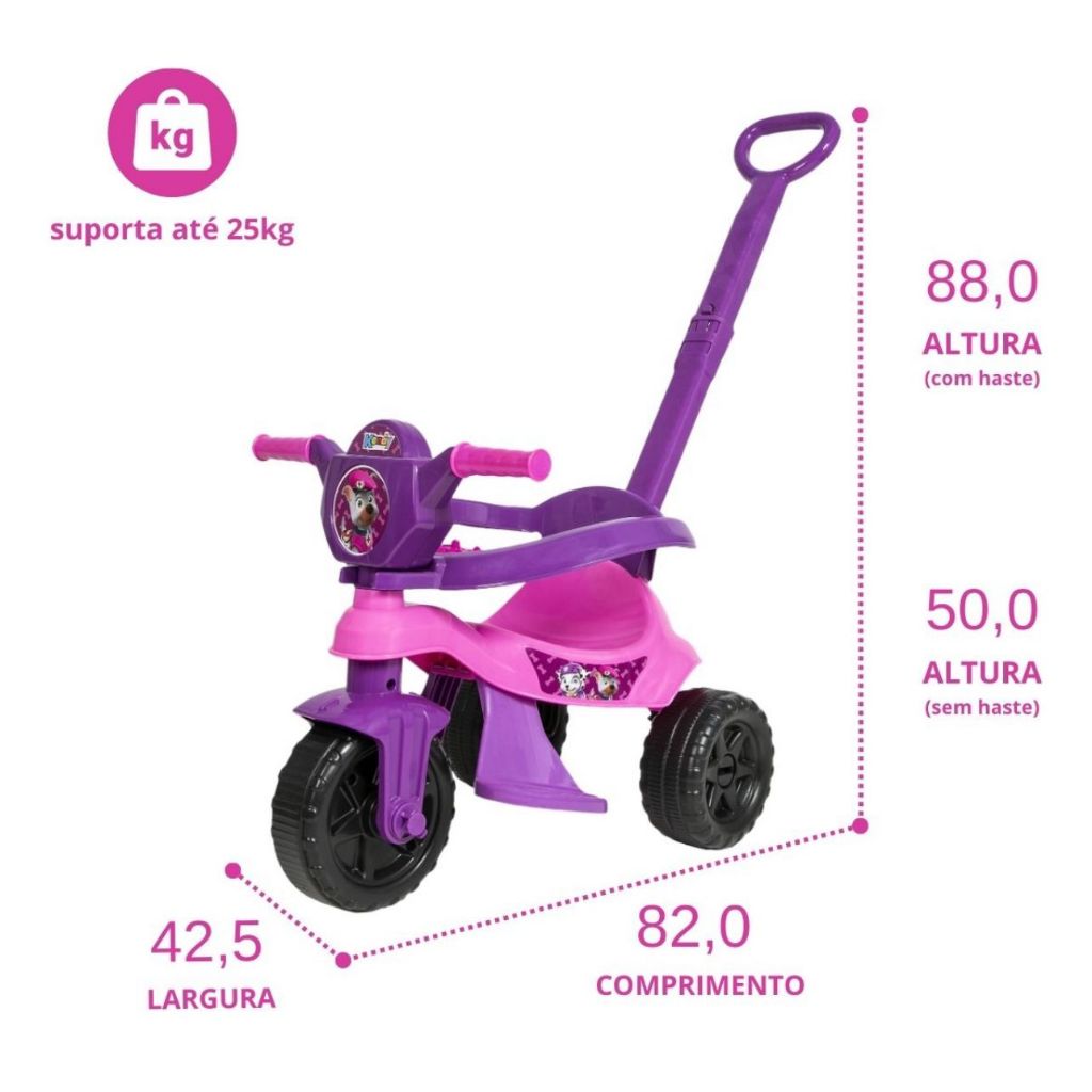 Motoca Triciclo Infantil Kendy Menino e Menina Patrulha Canina Empurrador Proteção Lateral Pedal Empurrador · foto 2