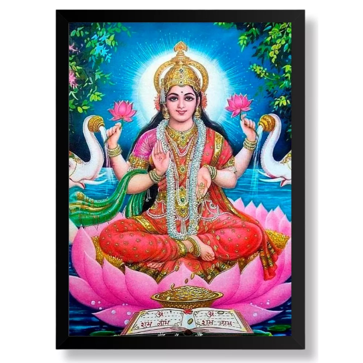 Quadro Lakshmi Deusa Da Riqueza Hindu Lótus Decorativo em Oferta na Shopee