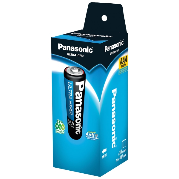 Pilha Palito AAA R03UAL/4S40 Caixa com 40 Unidades 1,5 Nominal Tubo Panasonic Super Hyper