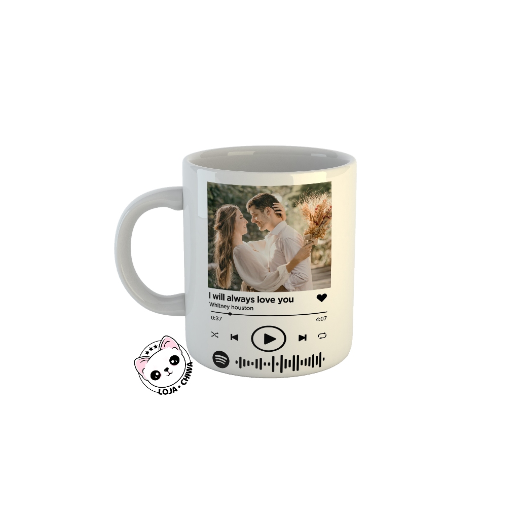 Caneca Personalizada Foto Musica Favorita Casal Casamento Spfy Code Playlist Album Presente Amizade Brinde Lembrancinha Cerâmica Importada