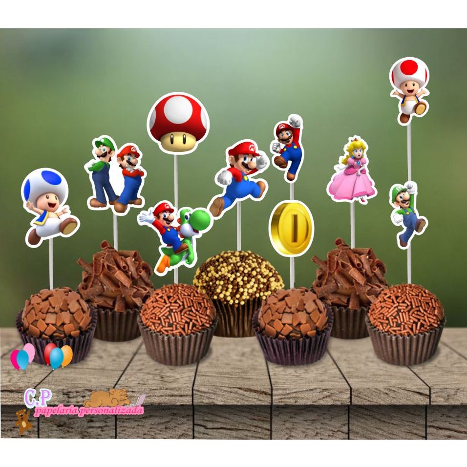 50 Tags Toppers P/ Docinho Doces  Super Mario