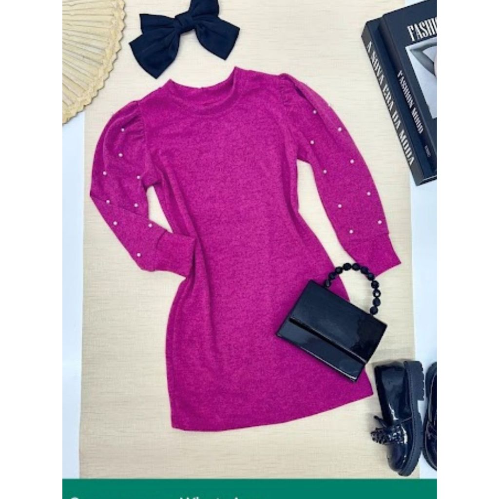 Vestido Infantil e Juvenil Lanzinha com Pérolas Vestido de Manga Longa para o Frio Inverno (Vinf004) em Oferta na Shopee
