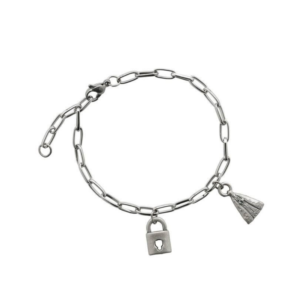Pulseira Consagração Nossa Senhora Aparecida Corrente Inox Católico Religioso Imaculada Servos