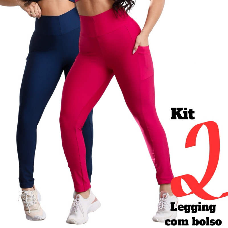 Kit 2 Calças Legging com Bolso Suplex premium zero transparência Fitness academia Treino Feminino