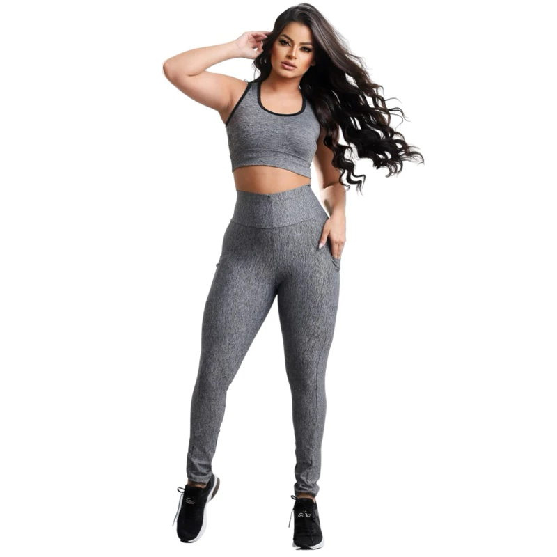 Conjunto Fitness Top + Calça Legging com Bolso porta celular Academia Ginástica Treino Yoga — imagem 1