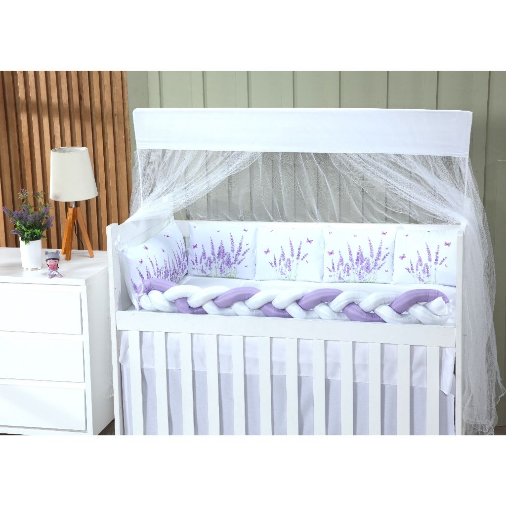 Kit Berço Lavanda Lilás Borboleta 10 peças Mosquiteiro Trança Micropercal padrão Americano Nacional