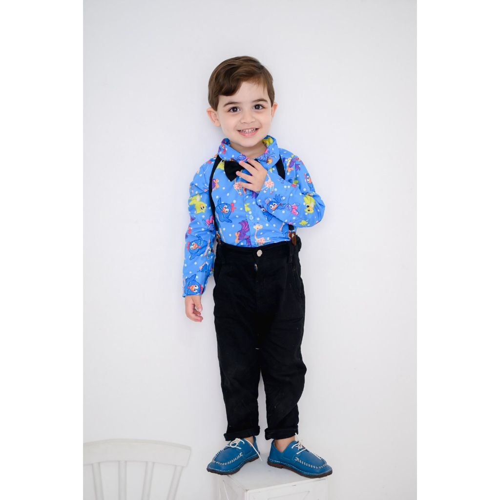 Kit Tematico Camisa manga Longa Calça Aniversario Menino GALINHA PINTADINHA ROUPA BEBE CONJUNTO SOCIAL INVERNO FRIO