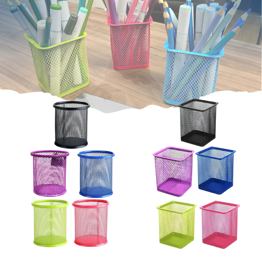 Porta Caneta  Colorido Redondo Quadrado Organizador de Mesa  Metal Aramado Escritório Porta Treco  Lápis Kit Porta Lapis